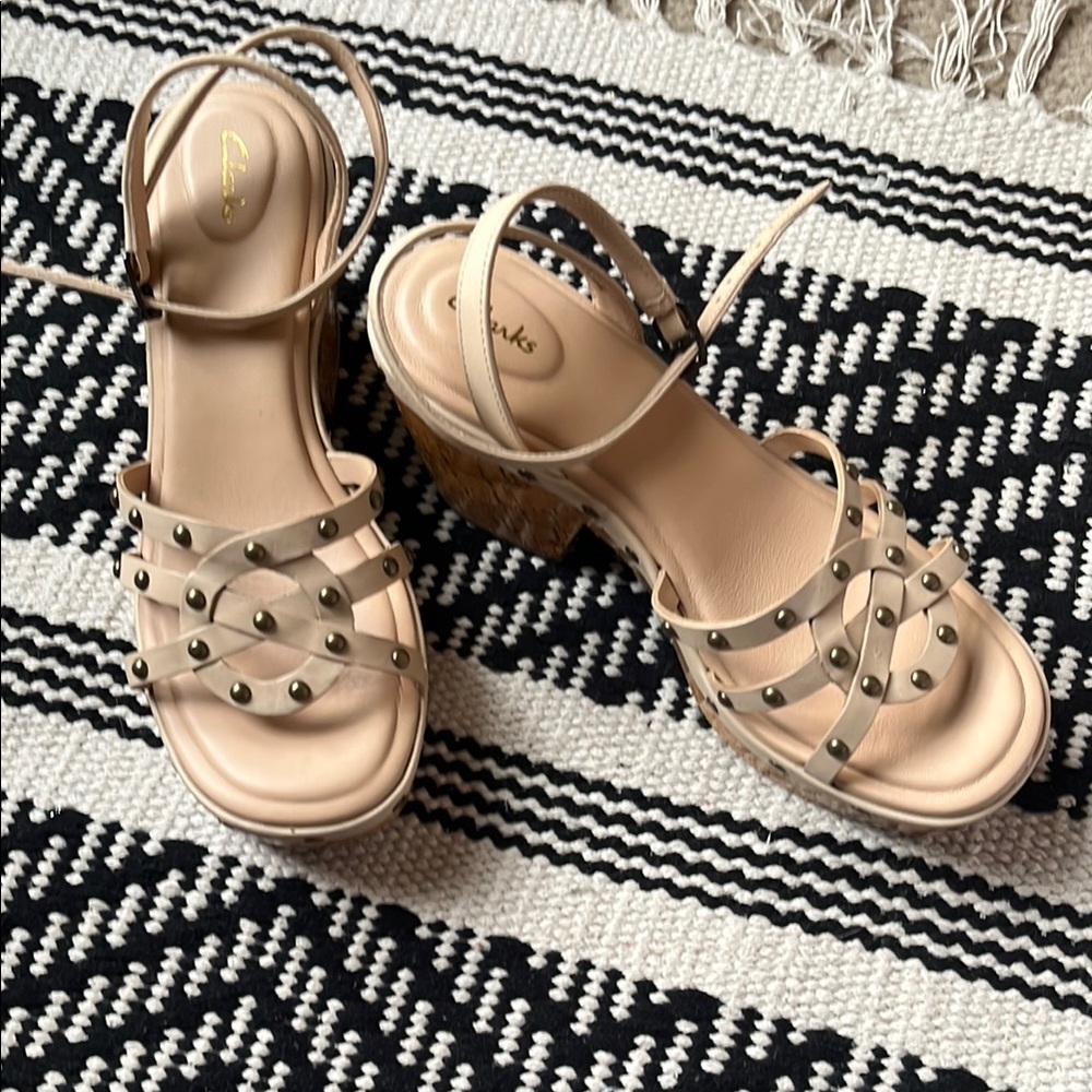Clarks Tan Sandals with Studded Lattice Design